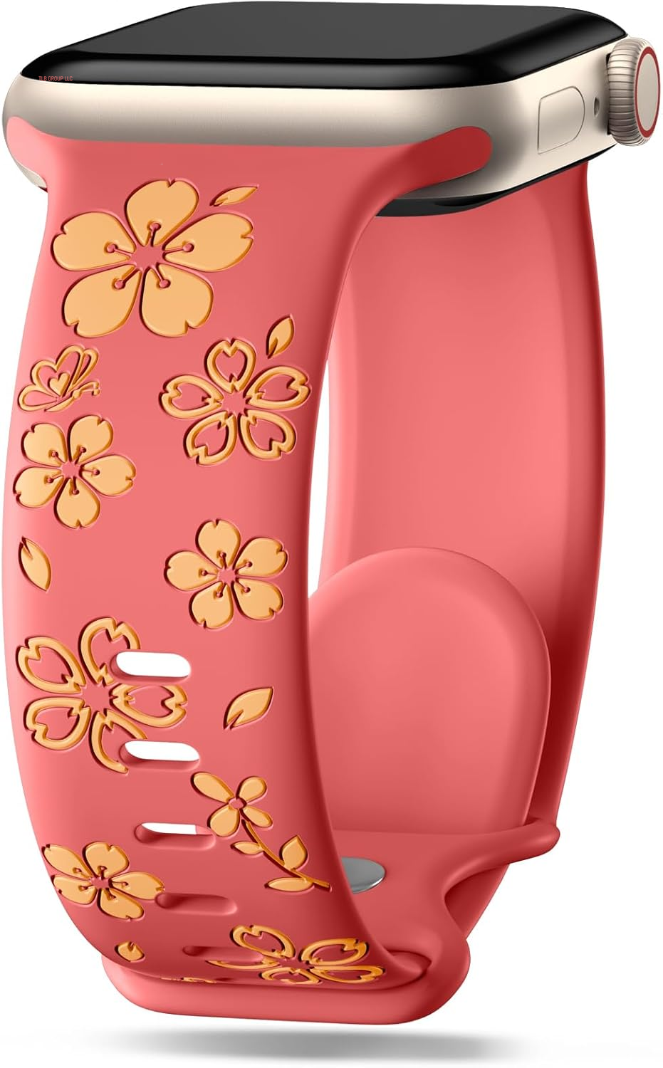Floral Engraved Band Compatible for Apple Watch Bands for Women 40Mm 41Mm 38Mm 42Mm 44Mm 45Mm 46Mm 49Mm, Cute Flower Silicone Inlay Dressy Strap for Iwatch Series 10 9 8 7 6 5 4 3 2 SE Ultra