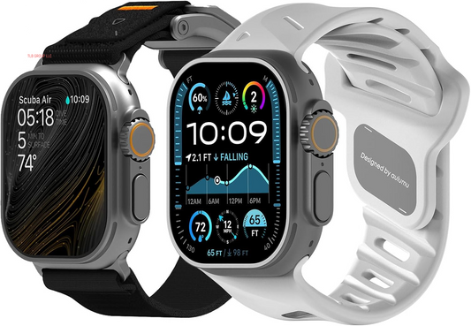 A11 Velvet Nylon Braid Band [Silver Black] + A02 Fluoroelastomer Sports Watch Band [White] for Apple Watch | Smart Wearable Kit