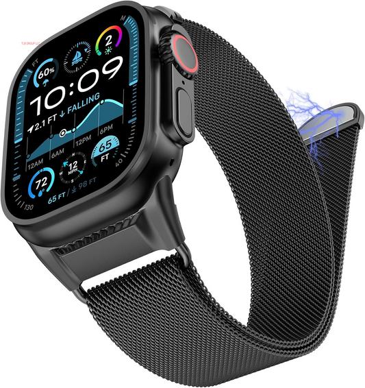 Milanese Mesh Loop Compatible with Apple Watch Band Ultra 2/1 49Mm Series 10 46Mm, Mechanical Design Metal Connector for Iwatch Series 9/8/7 45Mm, Se2/Se/Series 6/5/4 44Mm, Series 3/2/1 42Mm
