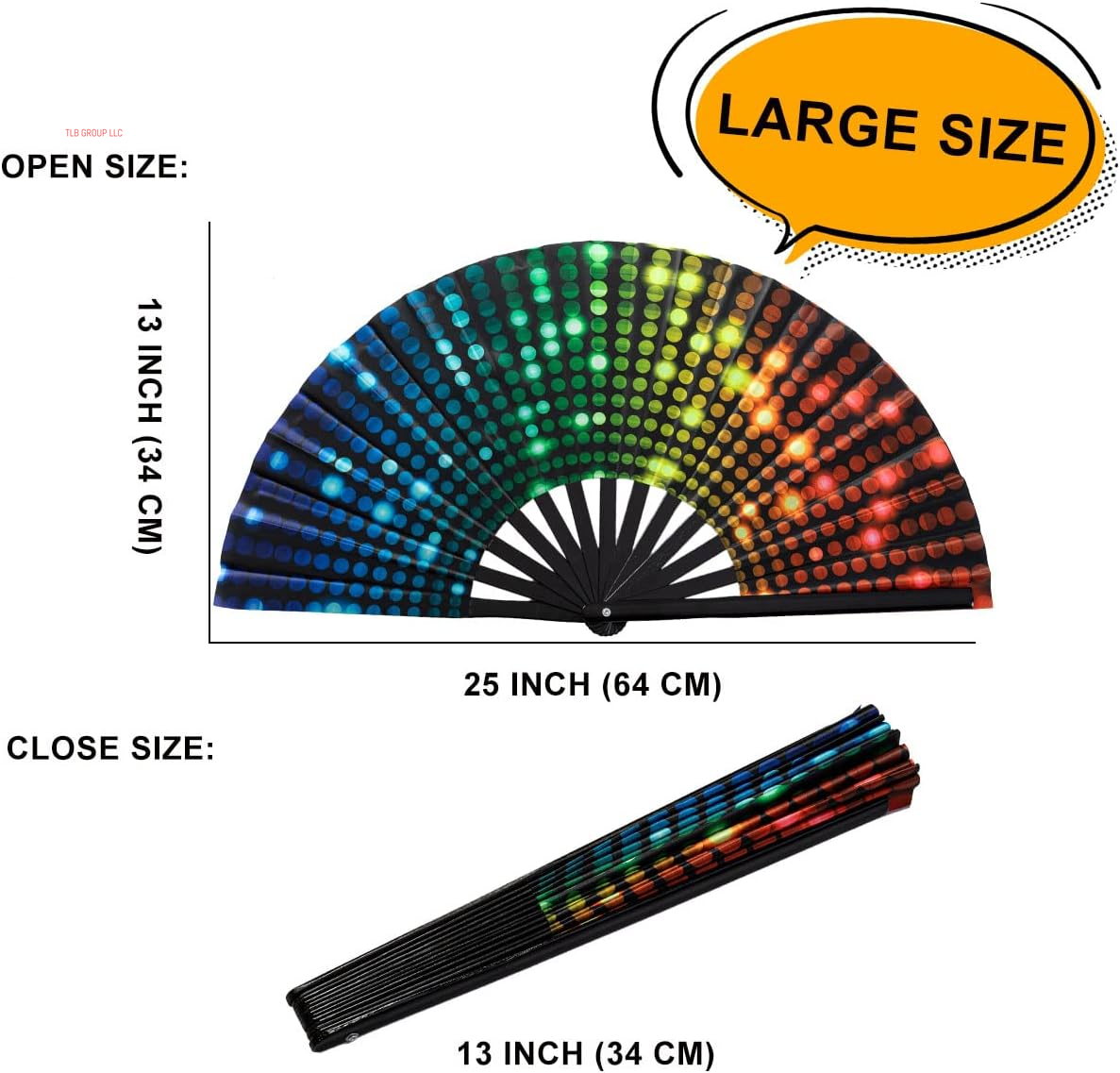 Large Folding Hand Rave Fan Popping Fan for Line Dancing Clacking Fans for Boots on the Ground Dance,Party,Decoration,Festival (DJ Lighting)
