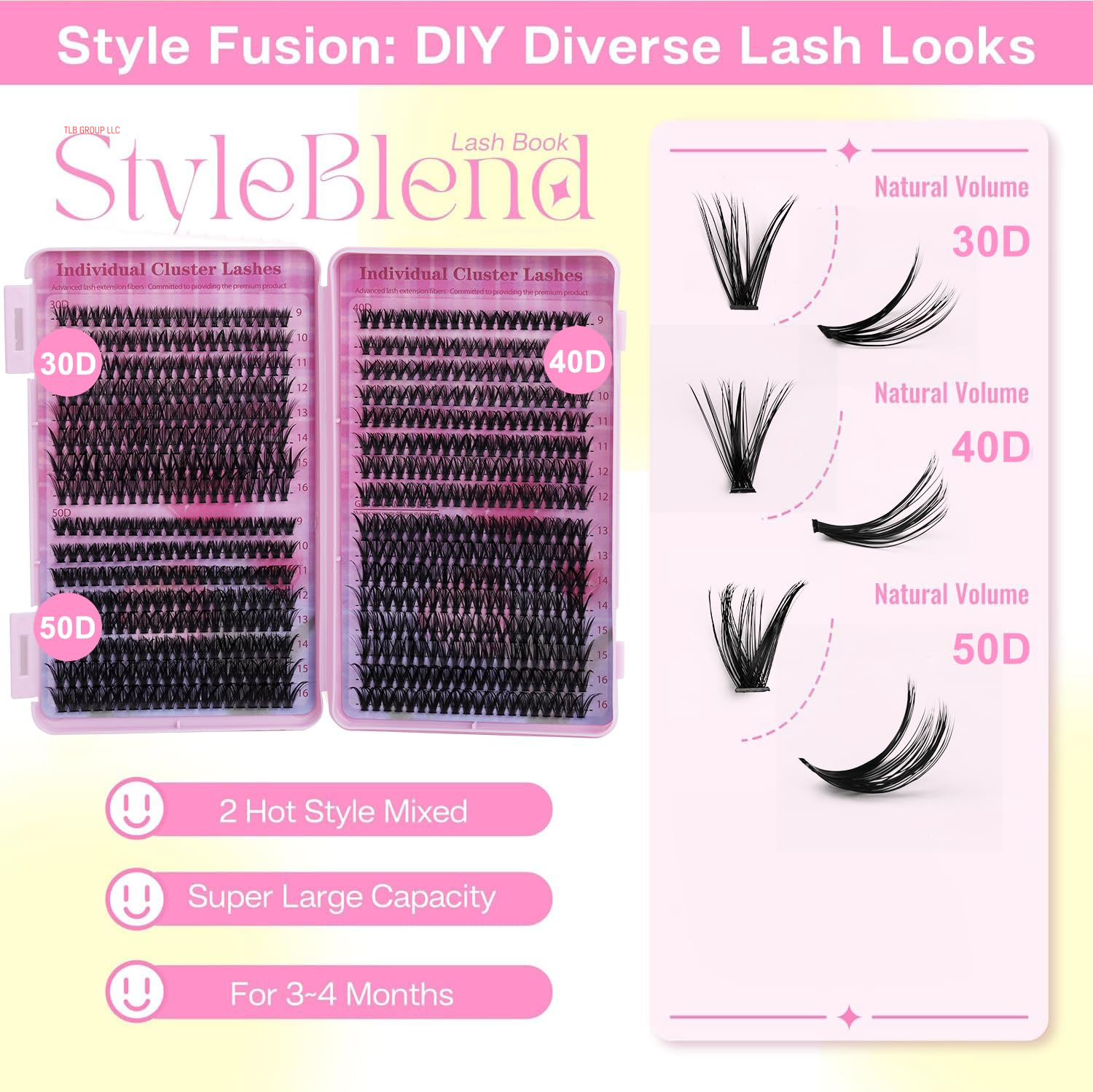 Lash Extension Kit Volume Lash Clusters 30D+40D+50D D Curl Individual Lashes Lash Clusters Kit Thick Eyelash Extension Kit 640 Pcs Thin Band Cluster Lashes Lash Bond and Seal Lash Tweezers