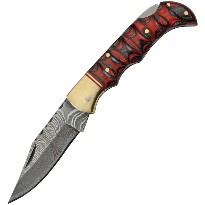 Damascus Red and Black Lockback