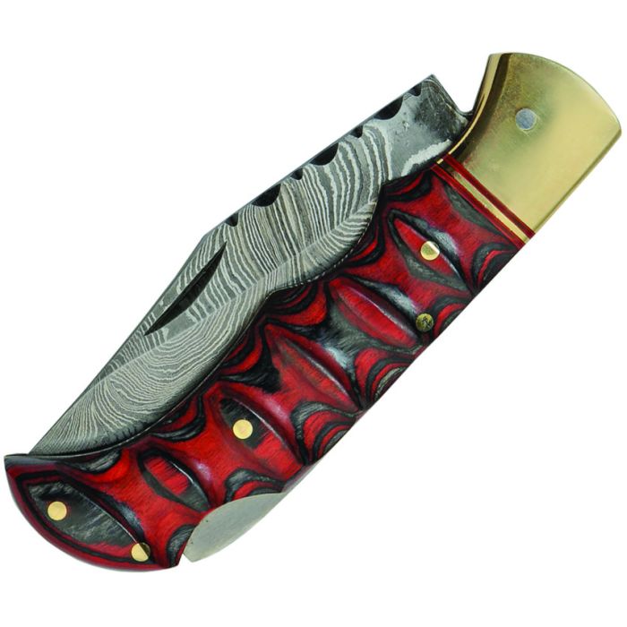 Damascus Red and Black Lockback