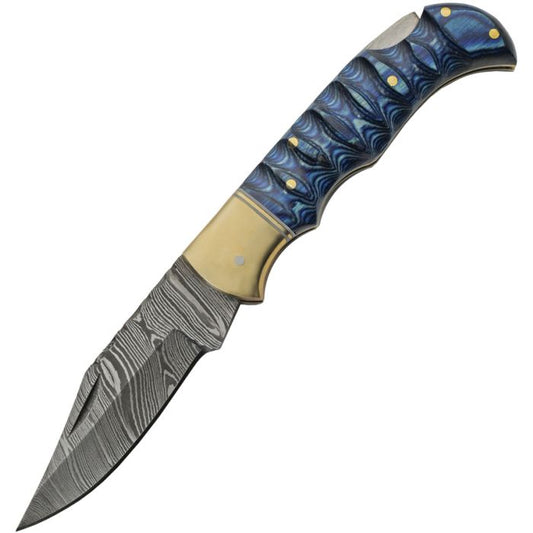 Damascus Grooved Lockback Blue