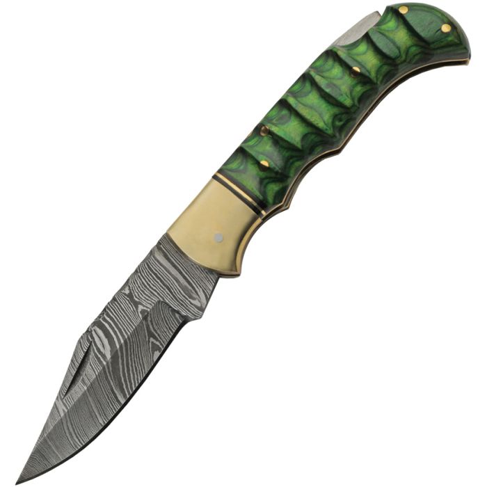 Damascus Grooved Lockback Green