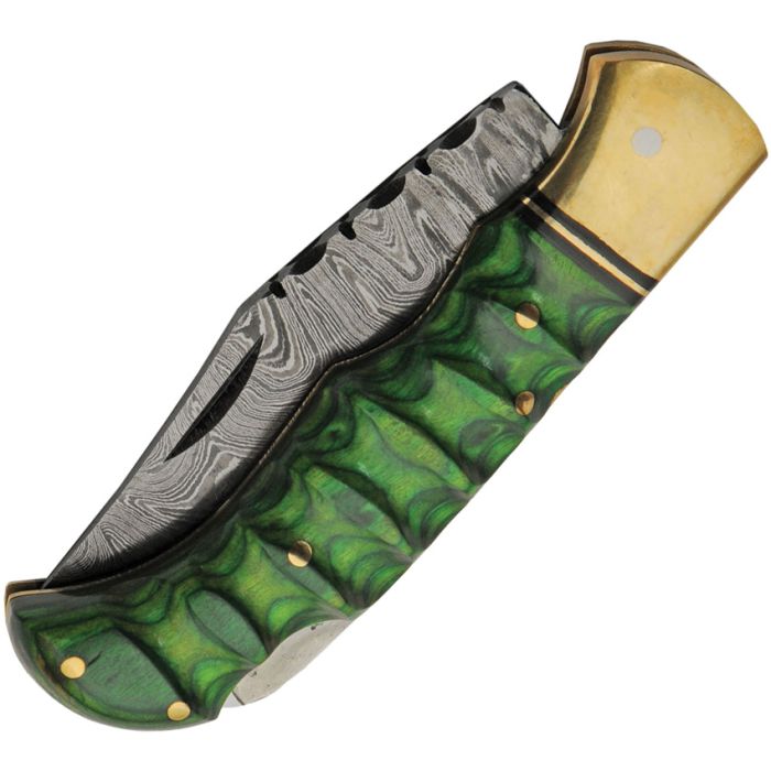 Damascus Grooved Lockback Green